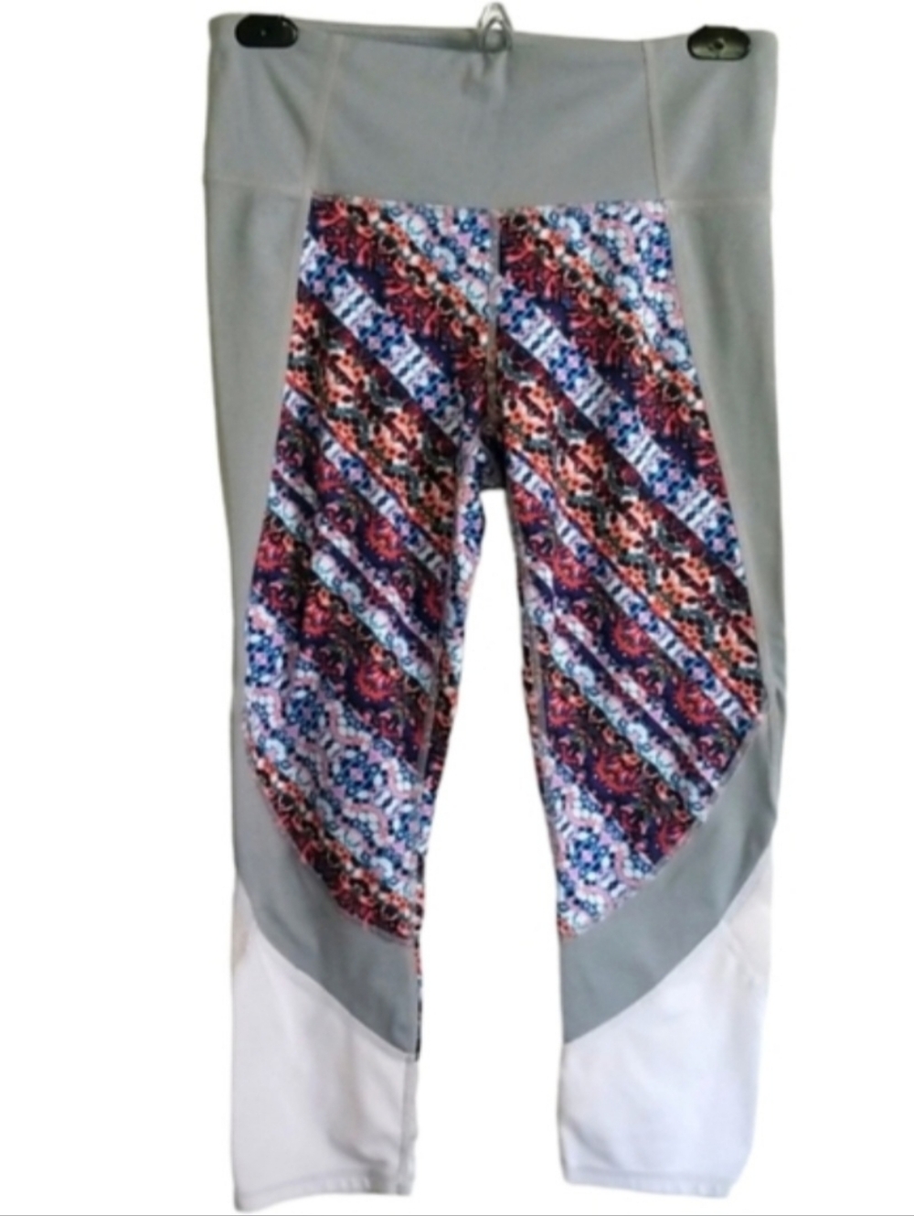 Athleta Gray Nomad Salutation Mesh Multicolored Abstract Print Capri Leggings